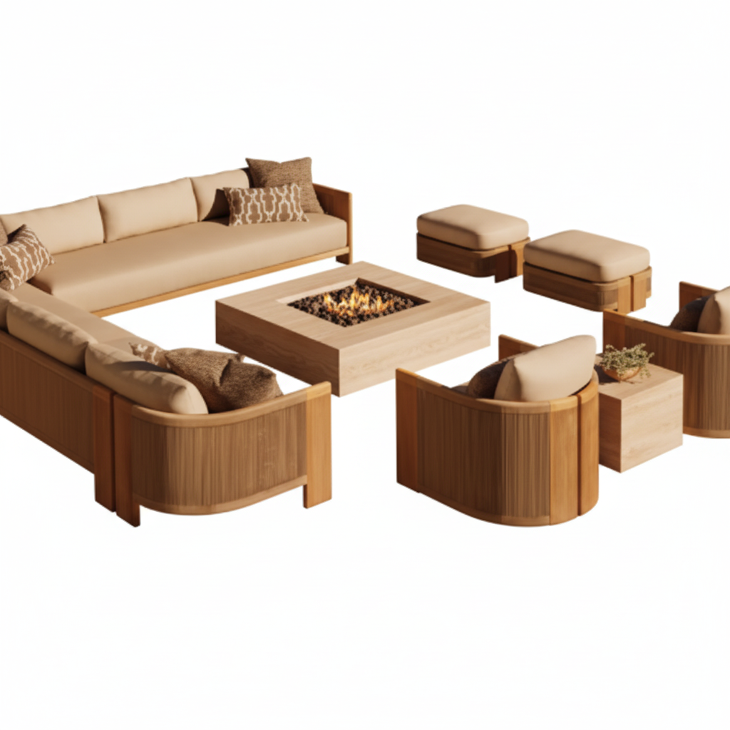 Valente Capri Curved Teak Outdoor Lounge Set